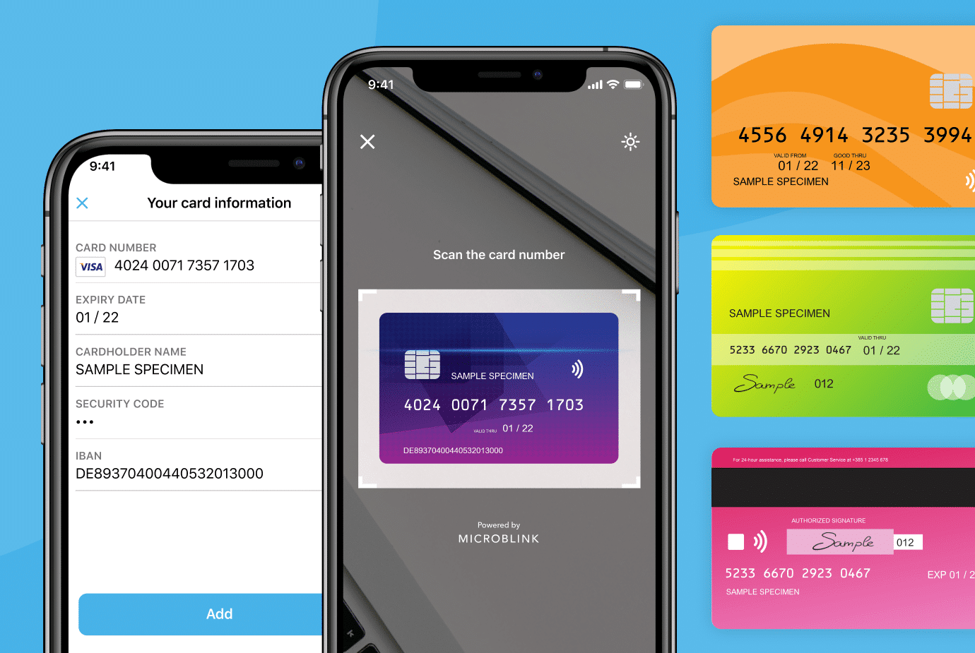 Example of scanning a credit card using the BlinkCard app.
