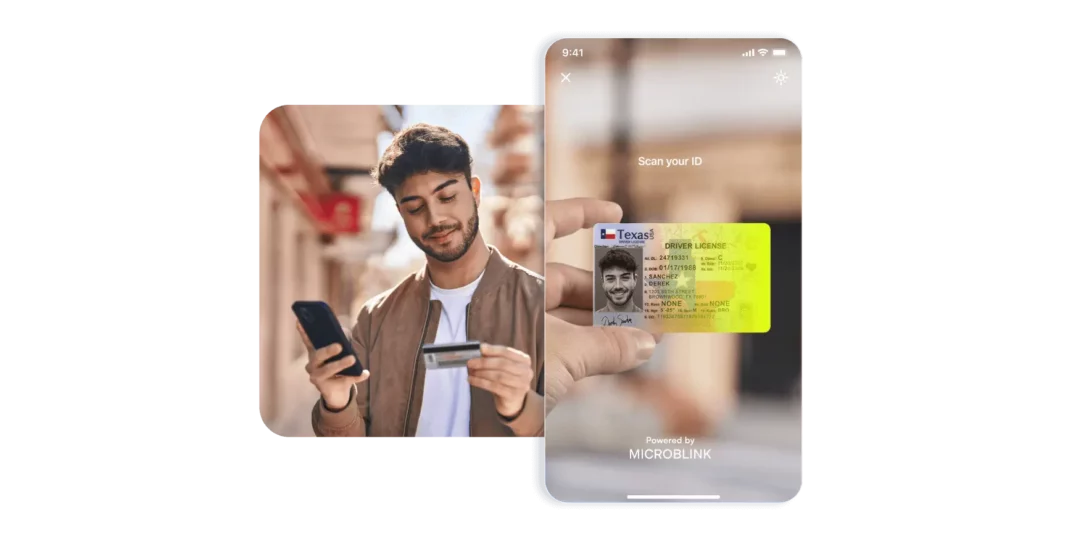 Man using phone to scan driver's license ID