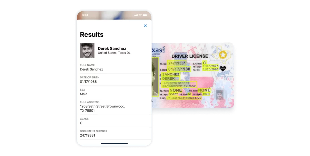 Microblink software extracting driver's license information.