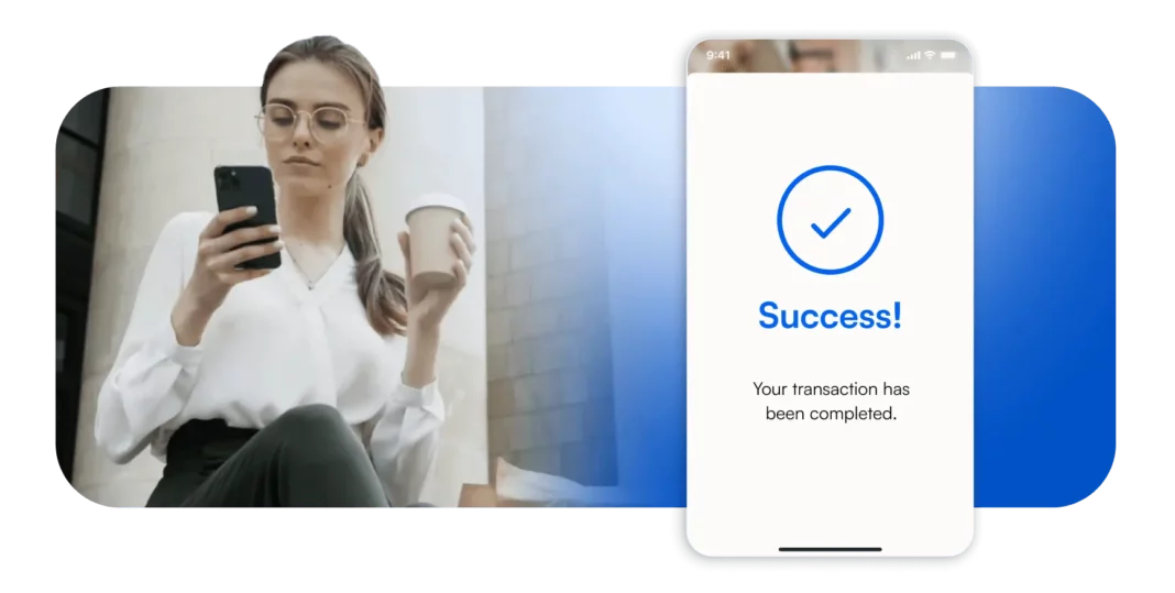 Woman using microblink software successfully on her phone. 
