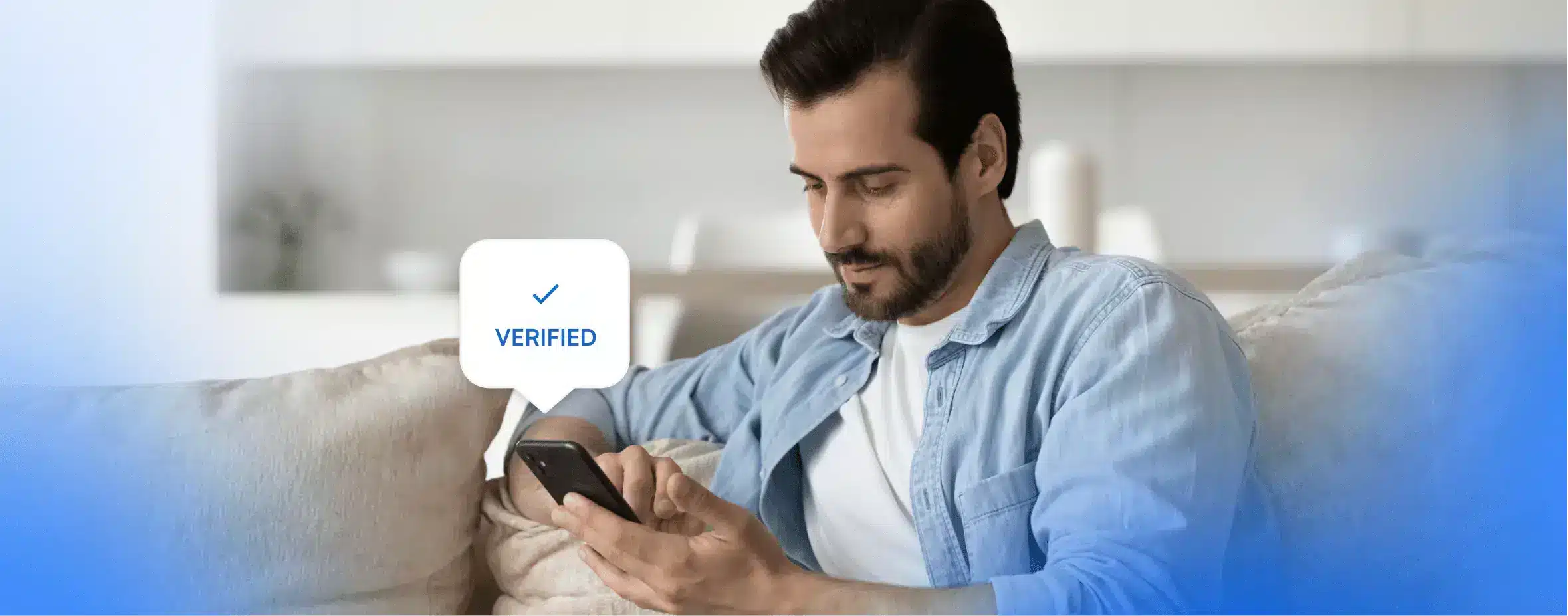 User sitting relaxed while verifying their account, indicating a smooth and easy verification process.
