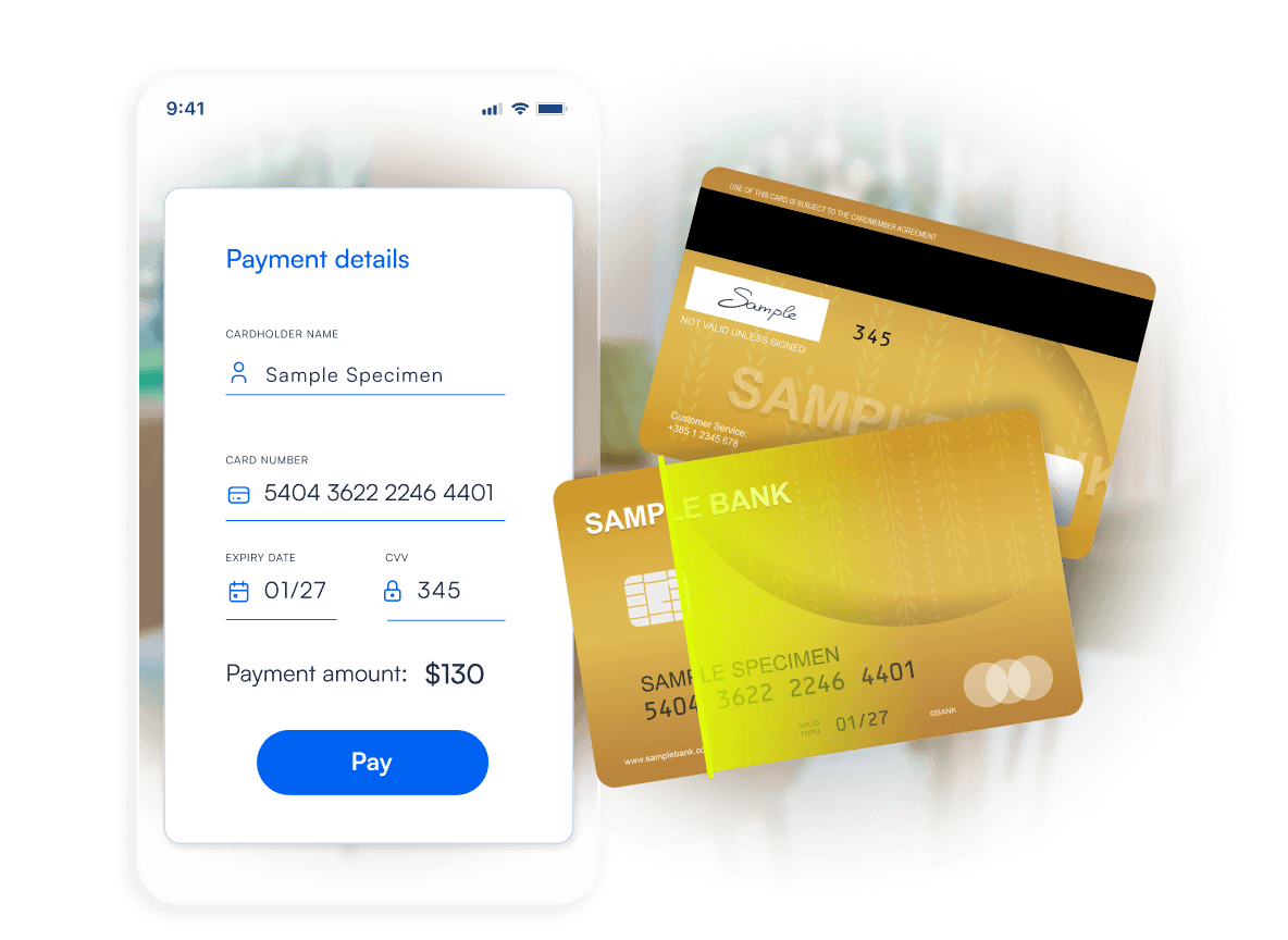 Scanned credit card with payment details filled in for processing, showcasing a seamless and secure payment experience