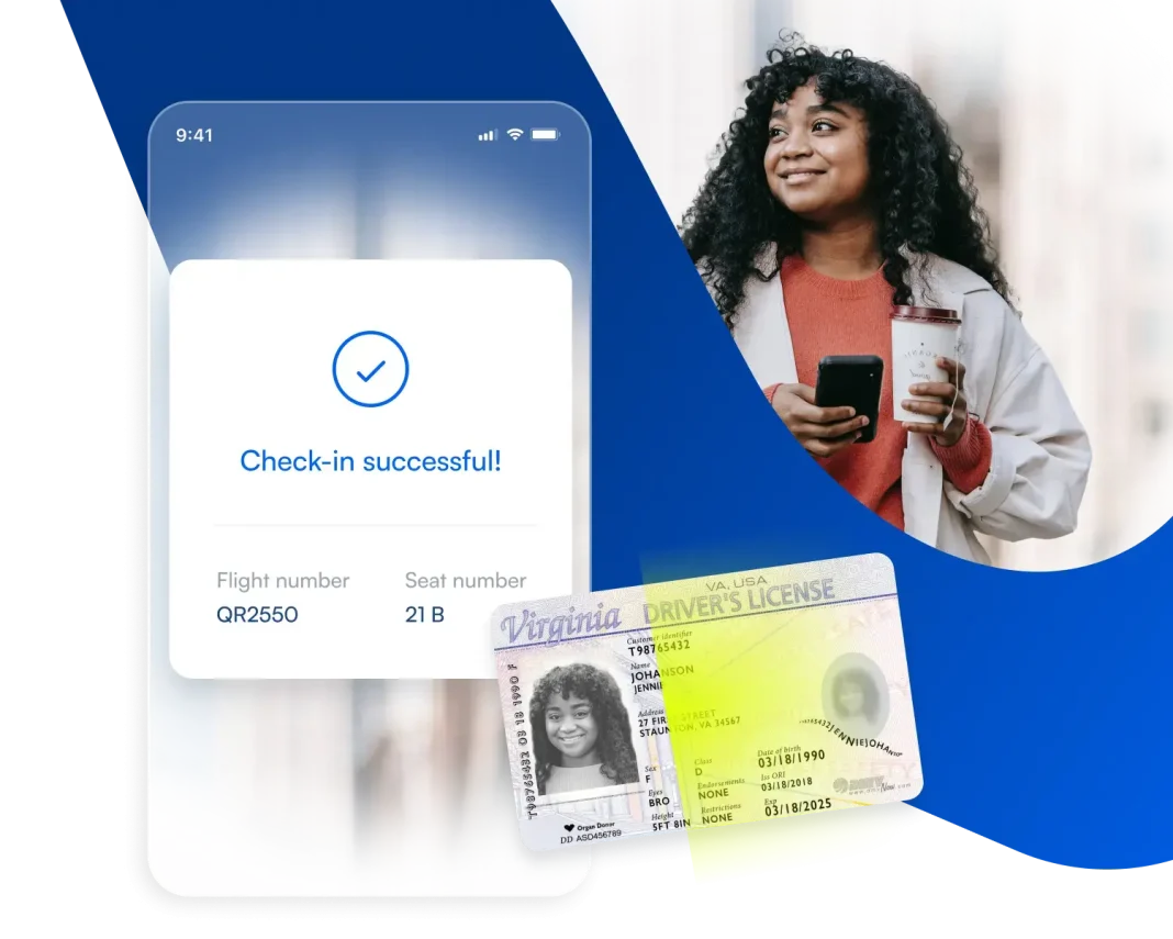 Message from the app: 'Check-in successful' with a scanned card displayed.