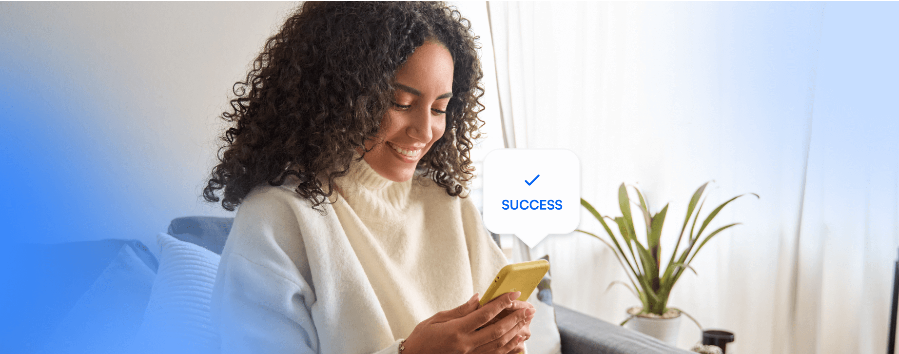 Satisfied user successfully completing the onboarding process on their phone using the Microblink mobile app.