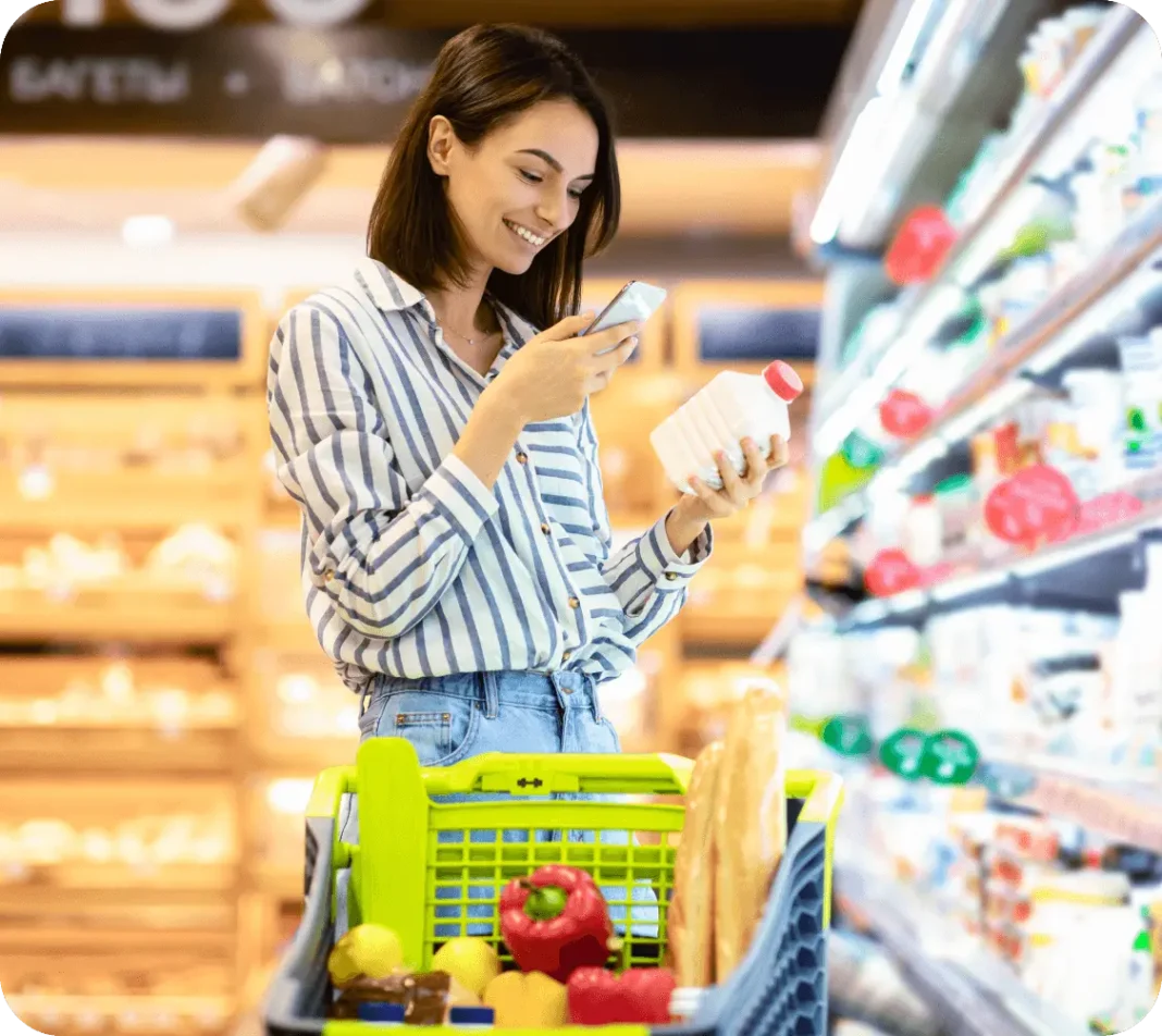 User scanning a product and receipt in a supermarket using the OCR app.