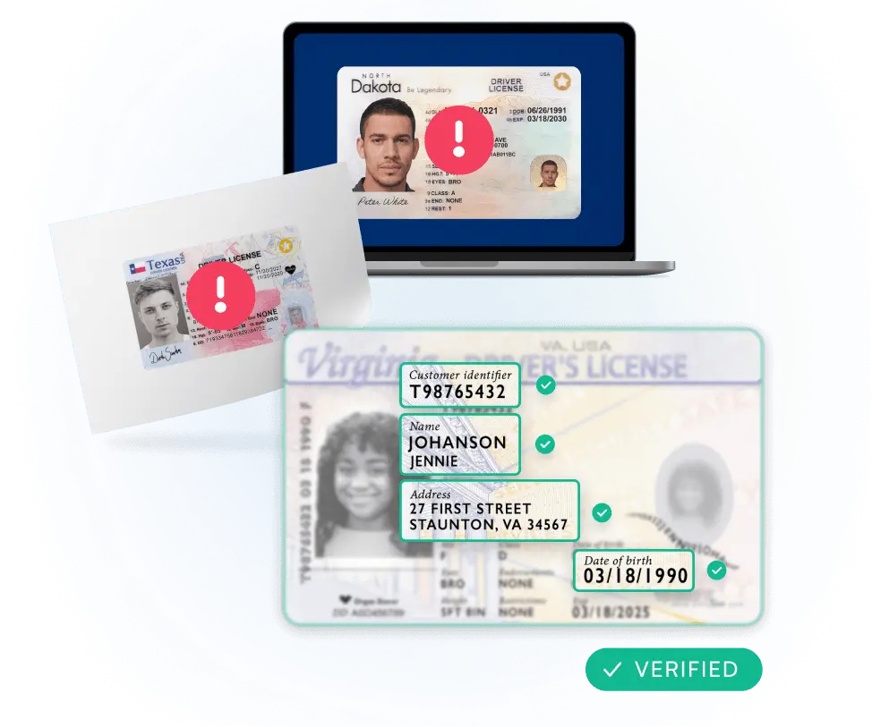Image demonstrating how BlinkID Verify catches fraud in real-time during document verification.